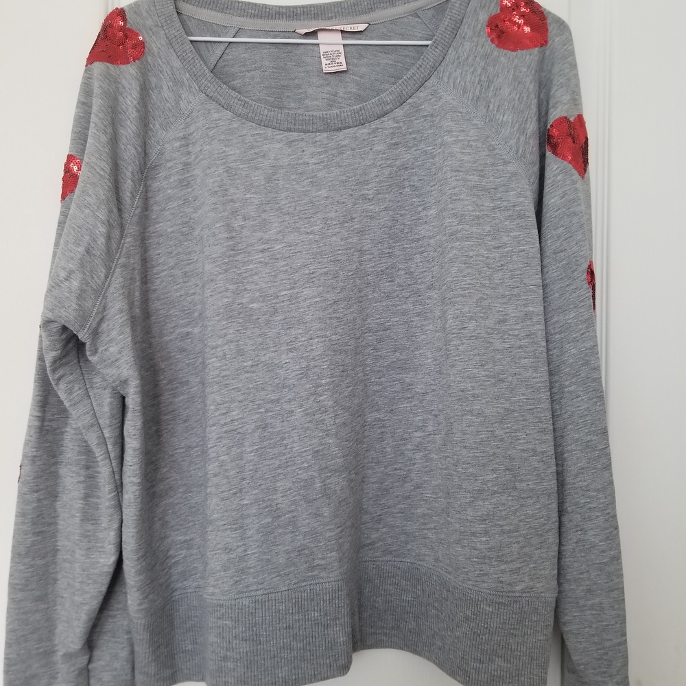 Victoria's Secret Gray Sweater with Red Sequin Hearts